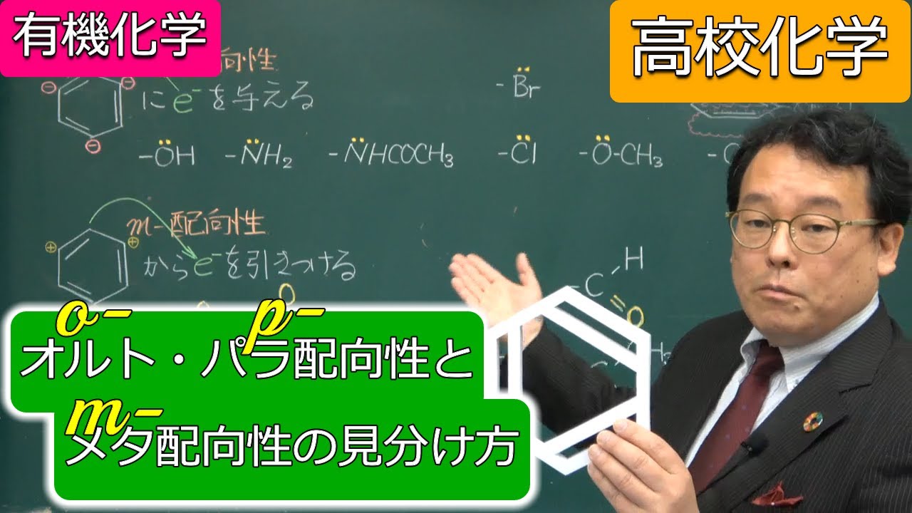 オルトパラ配向性　メタ配向性　置換反応　芳香族化合物　有機化学　高校化学　エンジョイケミストリー　144206