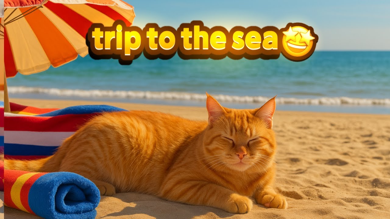 Orange Cat’s Day 🐾🌊 | A Fun Trip to the Beach