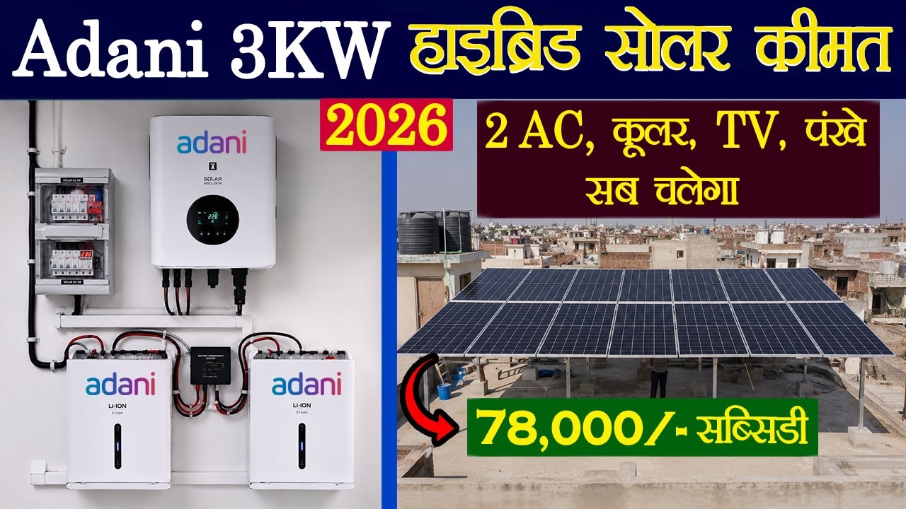 Adani 3kW Hybrid Solar Price in India 2026 | Battery & Subsidy | घर के लिए बेस्ट सिस्टम