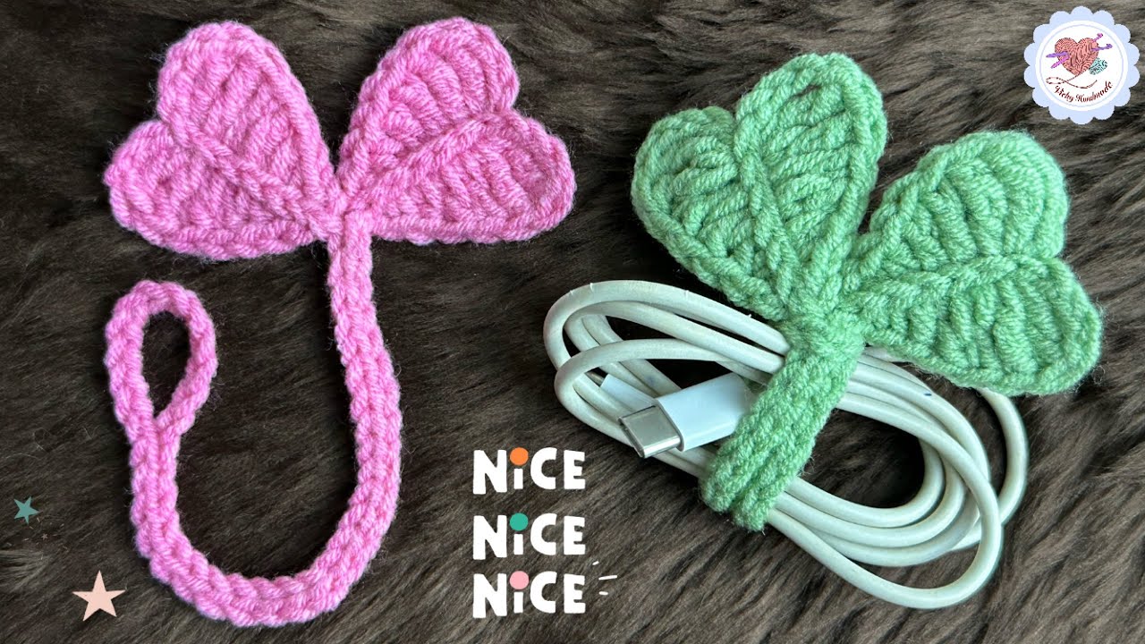 Crochet Heart Leaf Sprout 🌱 Crochet Cable Tie/ Crochet Cord Organizer   / Crochet Tutorial
