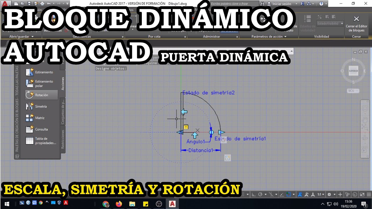 Bloques de Autocad. Puerta Dinámica. Escala, Simetría y Rotación. 193