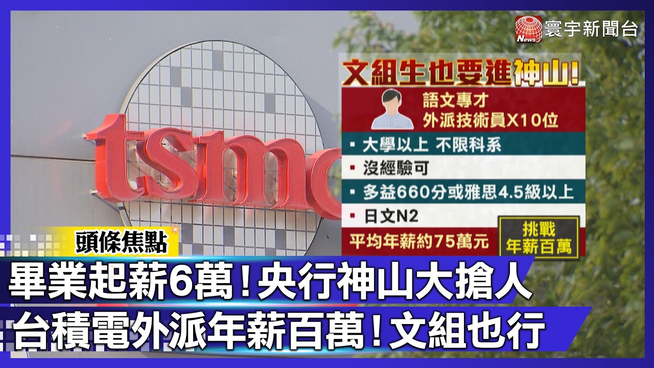 畢業生快看！台積電外派文組生「挑戰百萬年薪」 央行罕見徵才 年領130萬！｜#寰宇財經新聞
