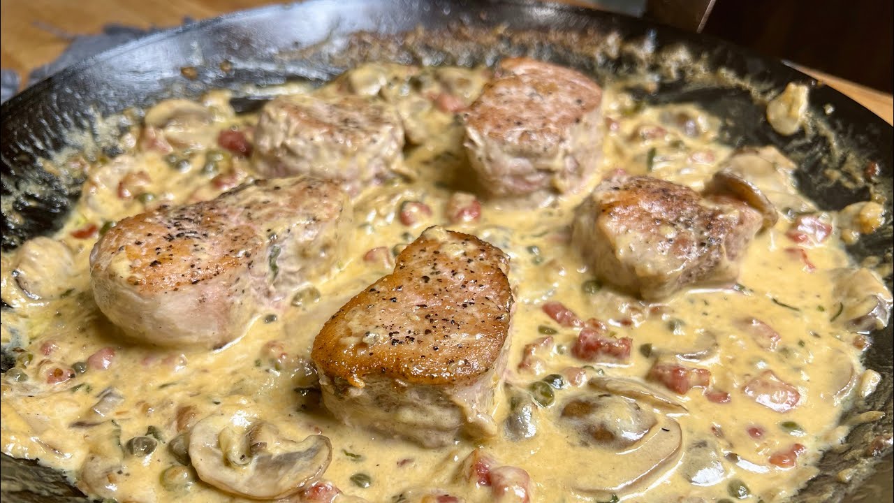 Pork Tenderloin Medallions with a Mushroom and Caper Dijon Cream Sauce