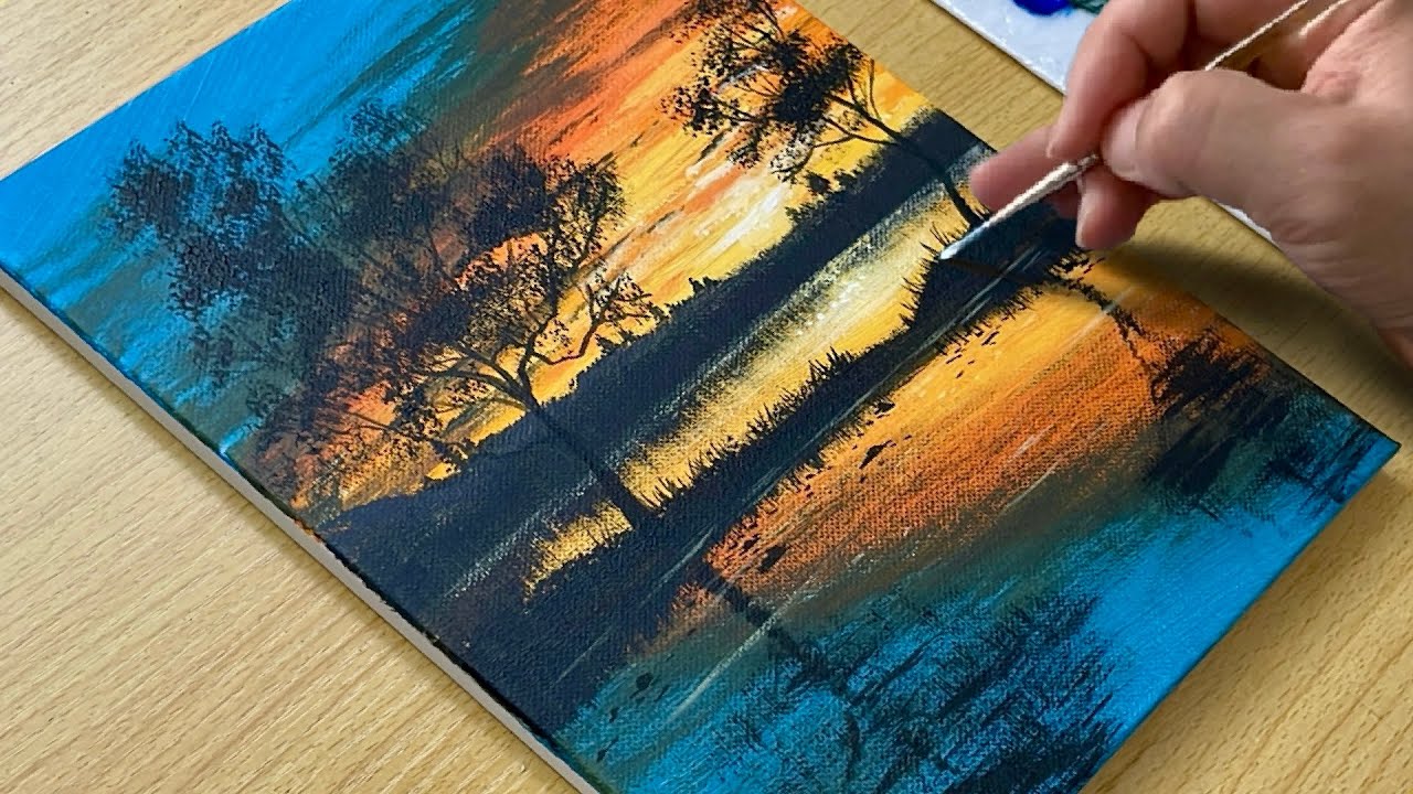 Relaxing & Easy Sunset Landscape Painting - Perfect for Beginners