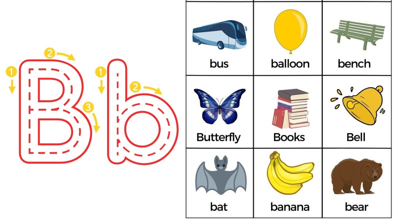 Letter B Words for Kids |10 B Words with Phonics & Meaning for Kids | Learning for Preschool | Day 8