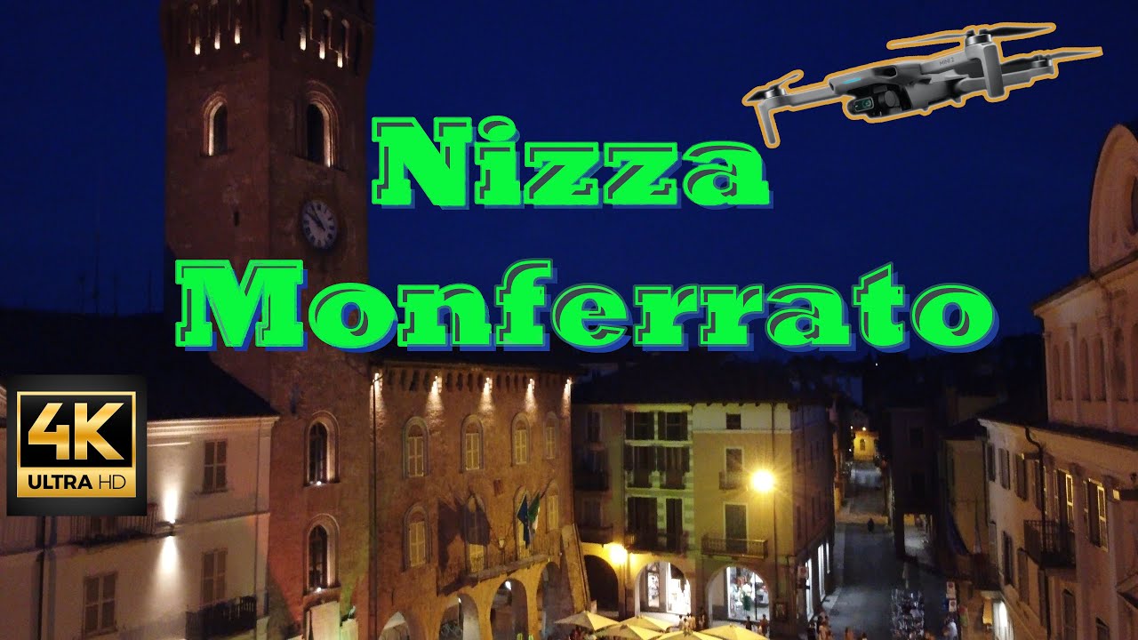 Nizza Monferrato visto dal drone anche di notte.