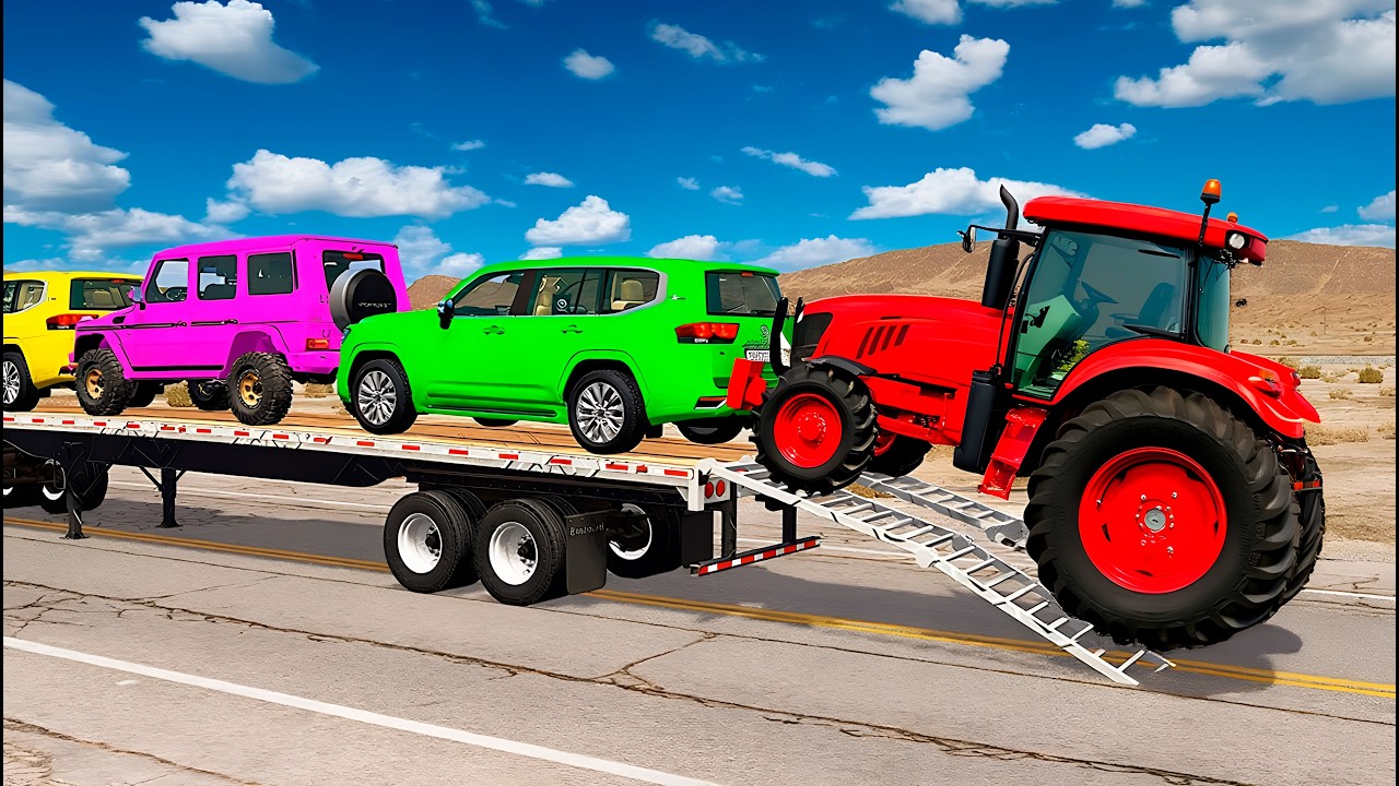 Flatbed Truck Mcqueen | Transportation with Truck - Pothole vs Car BeamNG drive