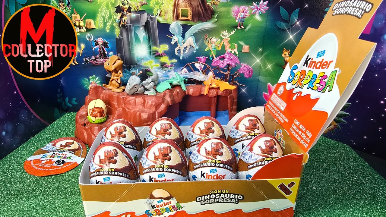 Abriendo caja de 8 Kinder Sorpresa con Un Dinosaurio Sorpresa