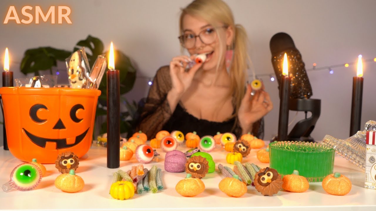 ASMR HALLOWEEN DESSERT MUKBANG, PUMPKIN CANDY, EDIBLE EYES, OWLS 먹방 | Stardust ASMR