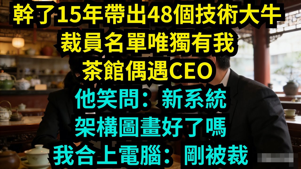 幹了15年帶出48個技術大牛，裁員名單唯獨有我，茶館偶遇CEO，他笑問：新系統架構圖畫好了嗎？我合上電腦：剛被裁【奇聞秘事】#奇聞#秘事#故事 #职场 #职场故事 #奖金