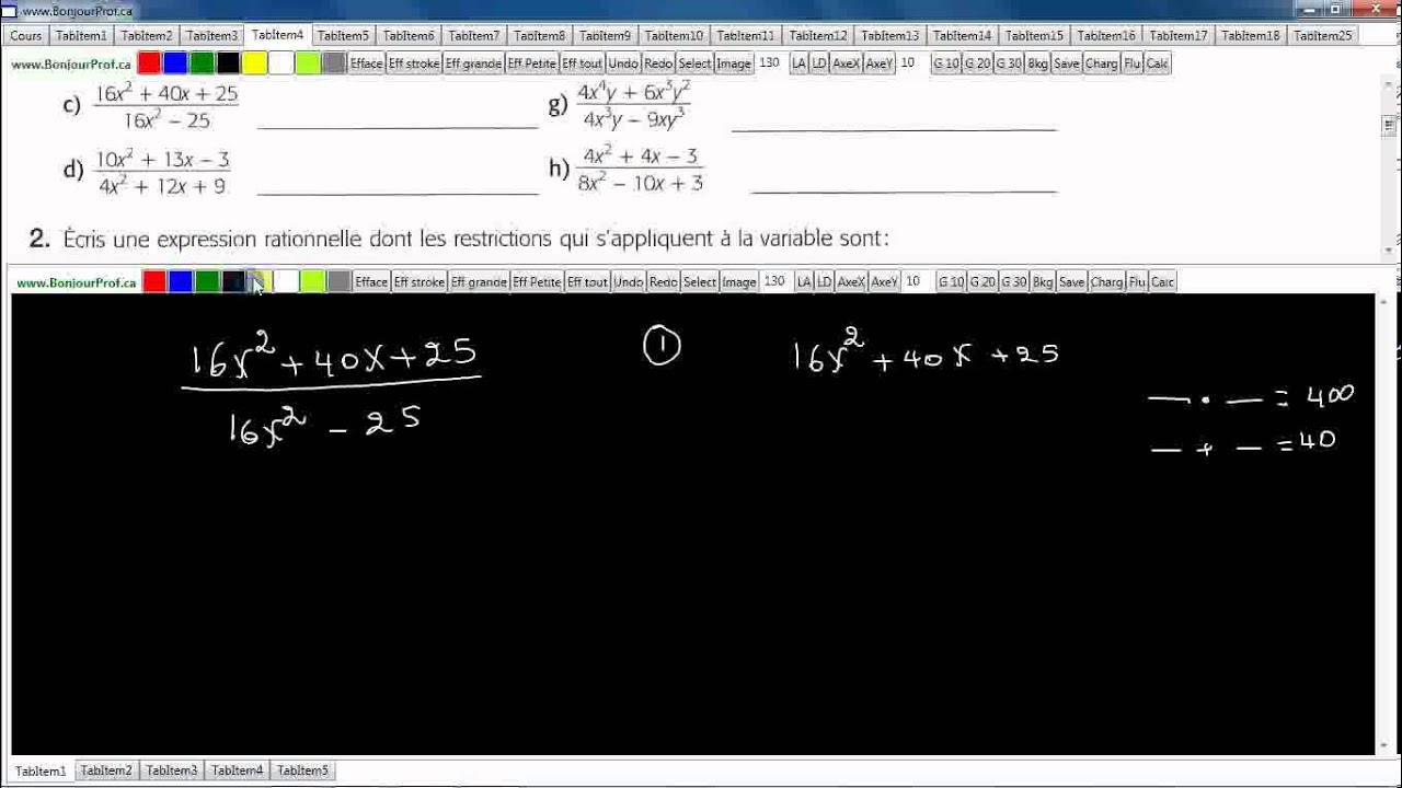 Secondaire 4 SN Québec: Réduction d'expression rationnelle exercice 1