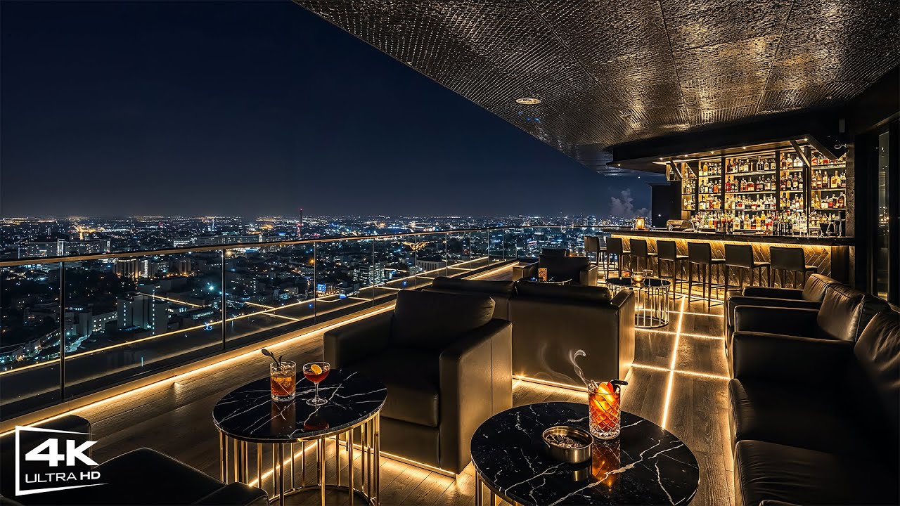 [4K] Relaxing Rooftop Jazz Lounge in New York City 🍷 Late Night Jazz Classics to Relax, Study & Work