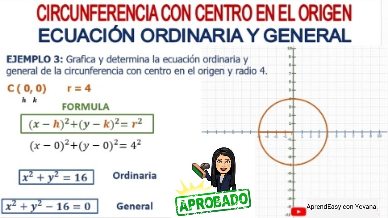 CIRCUNFERENCIA: Centro en el Origen. Ecuación ordinaria y General. FÁCIL. 6 ejemplos