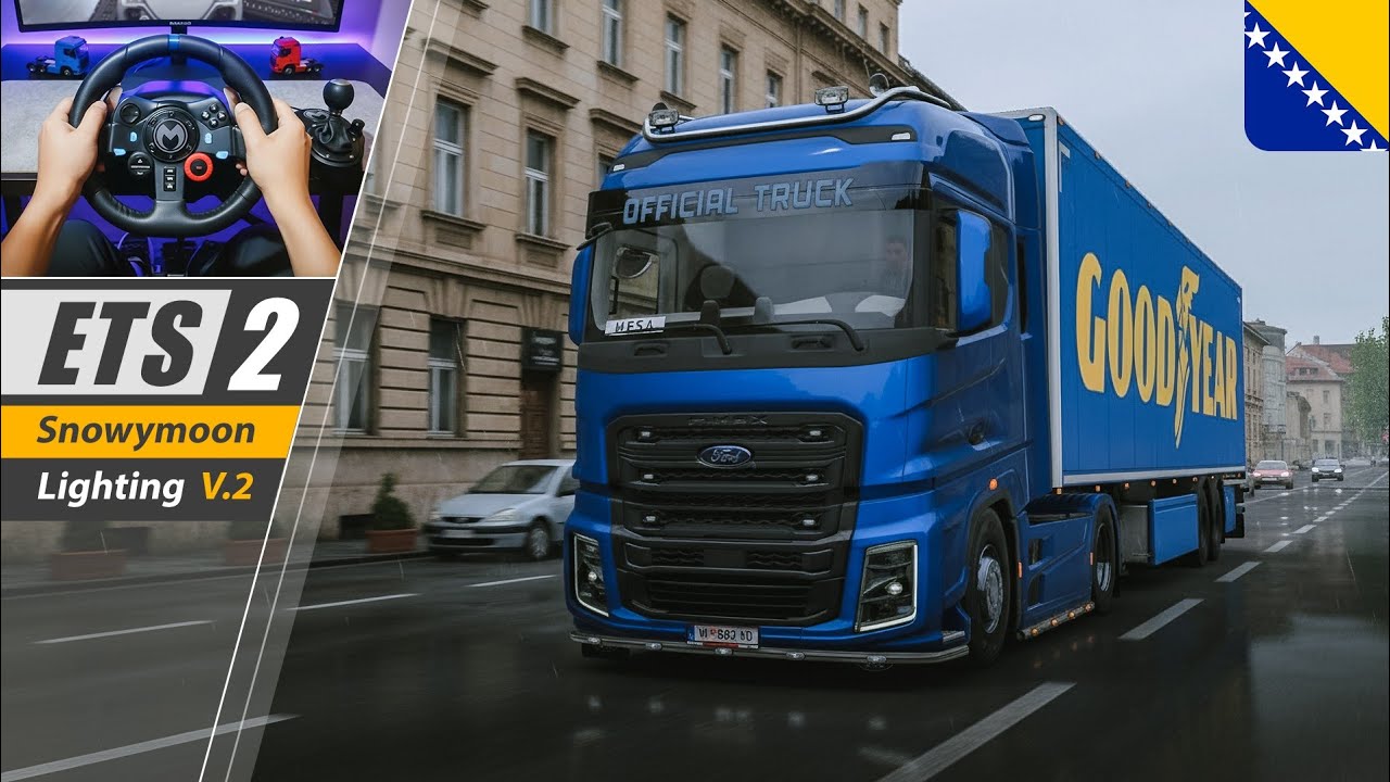 Relaksująca jazda ciężar&oacute;wką ETS2 🚛 Realistyczna jazda w deszczu + oświetlenie SnowyMoon v2 | For...