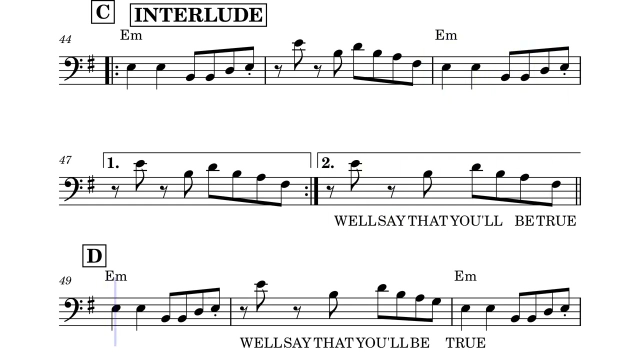 SUSIE Q in Em bass transcript