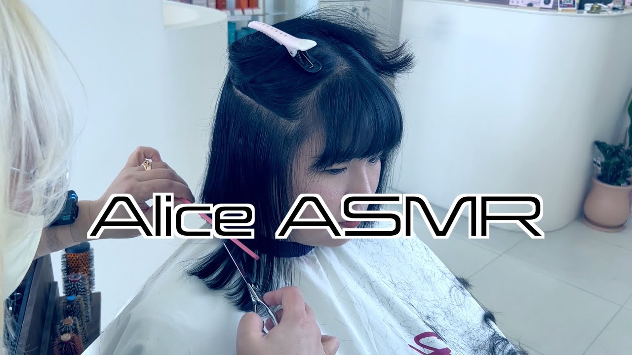 🌈ASMR미용실 real hairshop 여자medium머리 단발커트 & 펌 기분좋은 가위소리 파마하는 소리