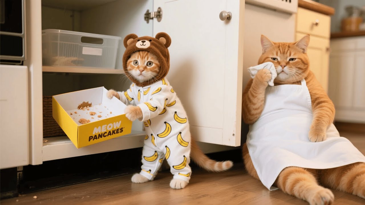 Mama Cat Was Upset When Her Pancakes Went Missing, Until Ginger Kitten Made New Ones 🐱🥞