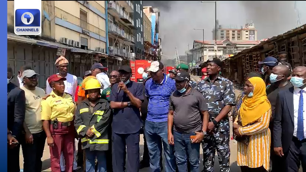 Sanwo-Olu Inspects Fire Scene On Lagos Island, Orders GNI Building Pulled Down