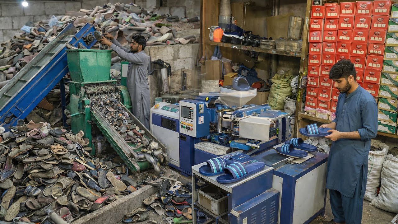 Process of Recycling old Plastic Shoes to make new shoes | Recycling old plastic shoes in factory