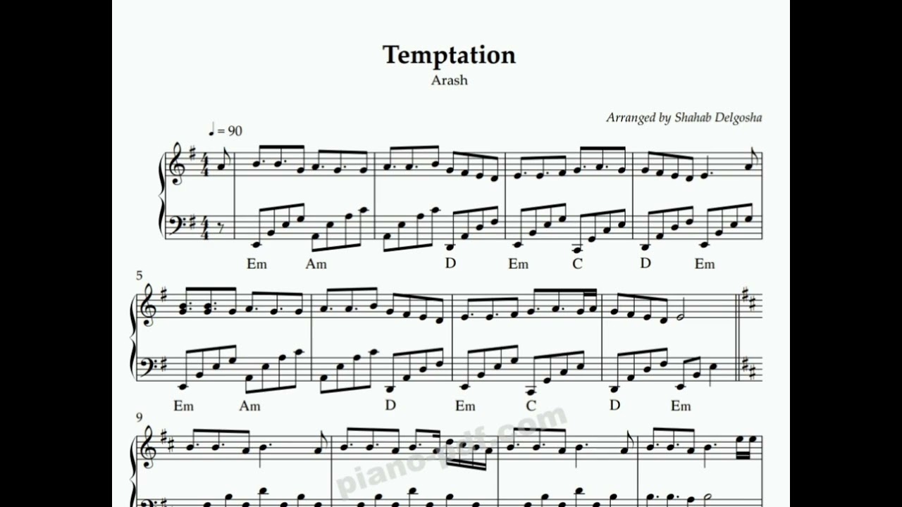 Temptation Arash Piano Sheet