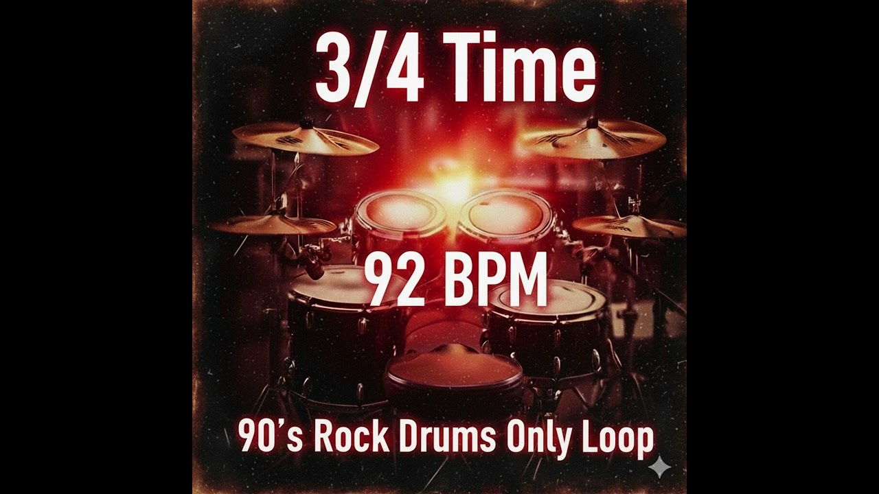Energetic 90's Rock Pop Groove Drum Beat Backing Track - 90 BPM - Play Along Drum Loop