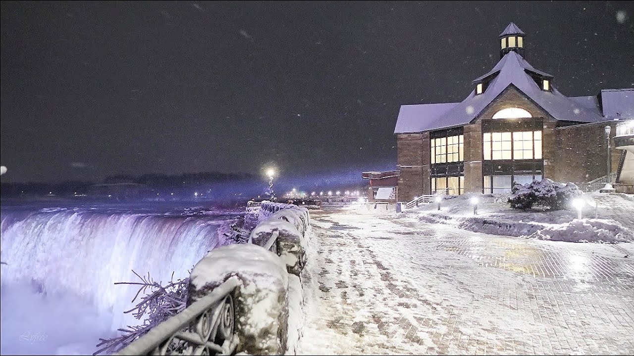 Niagara Falls Winter Snowfall and Night Lights