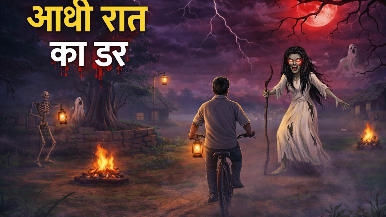  आधी रात का डर | साइकिल के पीछे बैठा भूत 😱 Hindi Horror Story| Animated story| Haunted pumpkin🎃