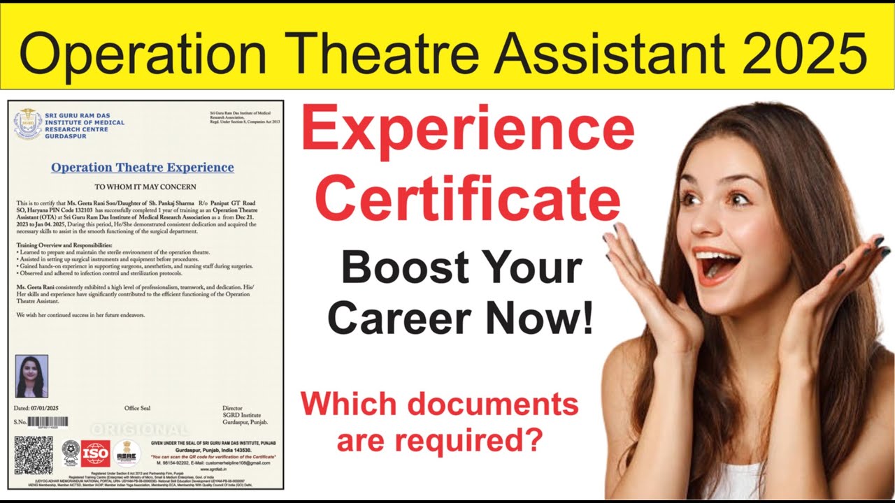 Operation Theatre Assistant Experience Certificate | Boost Your Career Now! Online Certificate