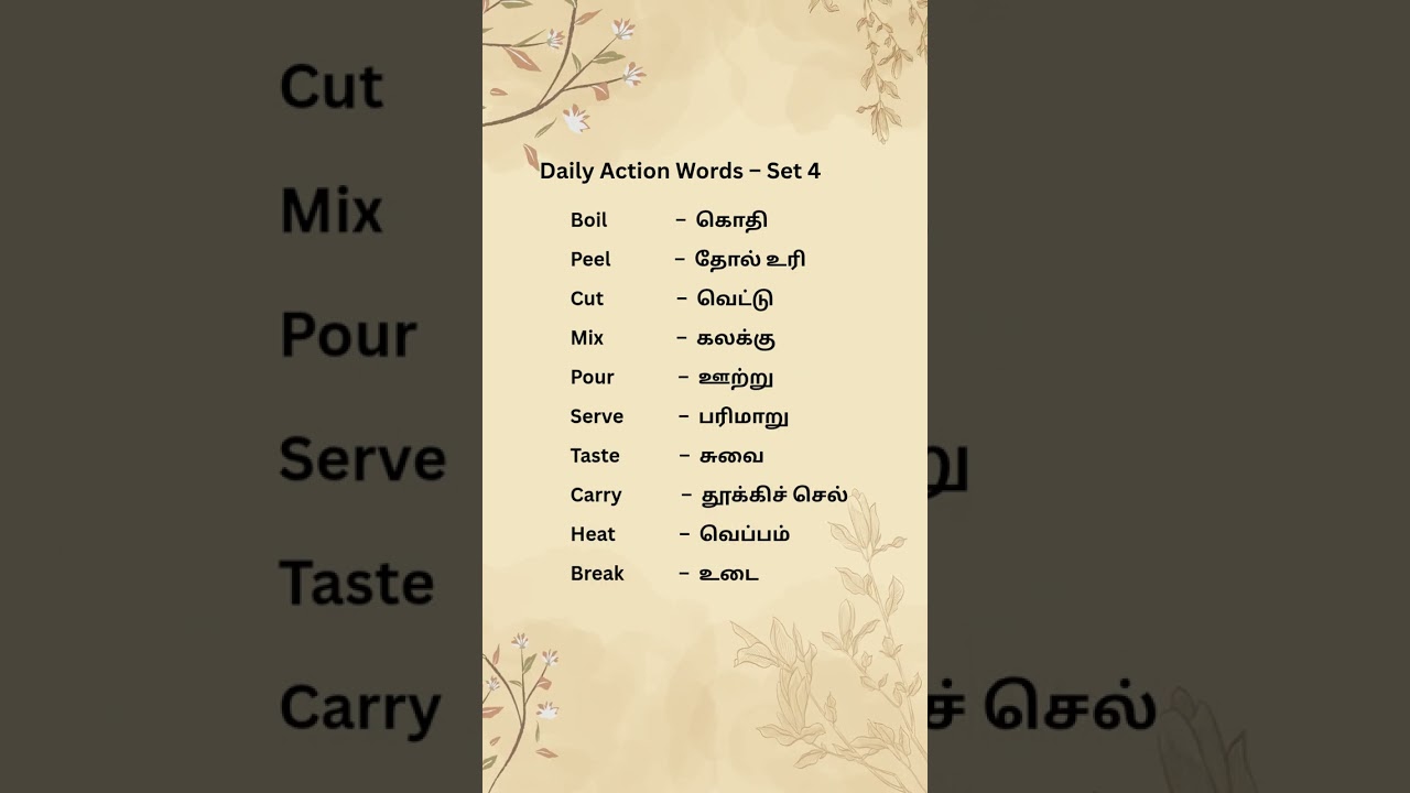 Basic English Vocabulary in Tamil  Day life set-4