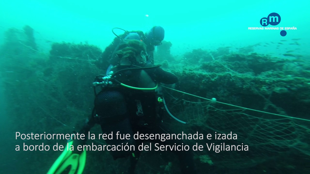 Retirada de artes de pesca en la reserva marina de Cabo de Gata-Nijar.