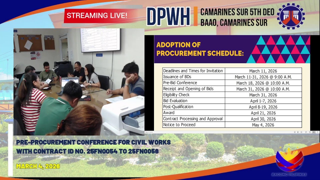 Procurement Livestream for DPWH Camarines Sur 5th DEO on March 4, 2026