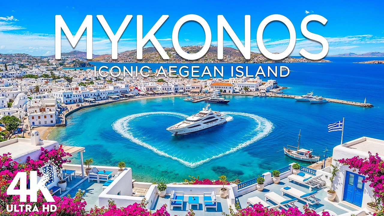 Mykonos Greece 4K Drone Footage | Iconic White Villas, Blue Waters & Aegean Island Beauty