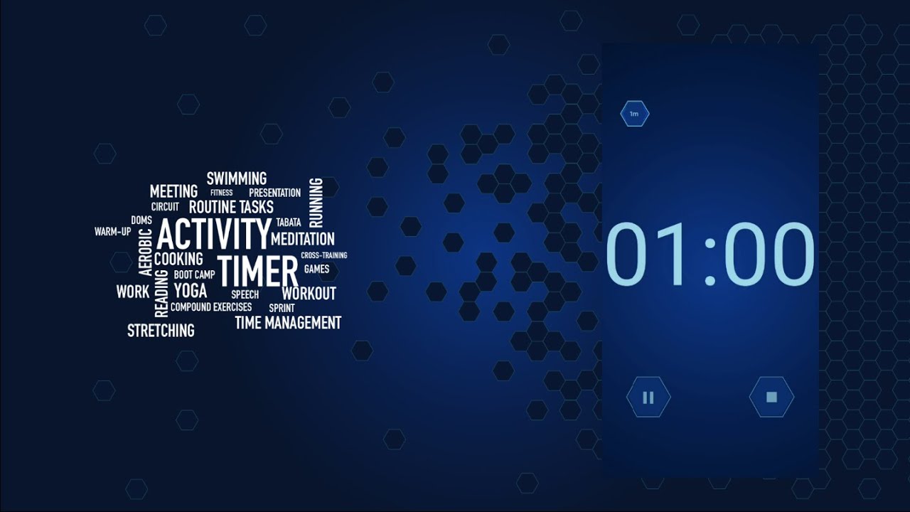 1 minute Daily Activity Timer Cutdown. Silent mode for reading, work, meditation, workout, cooking