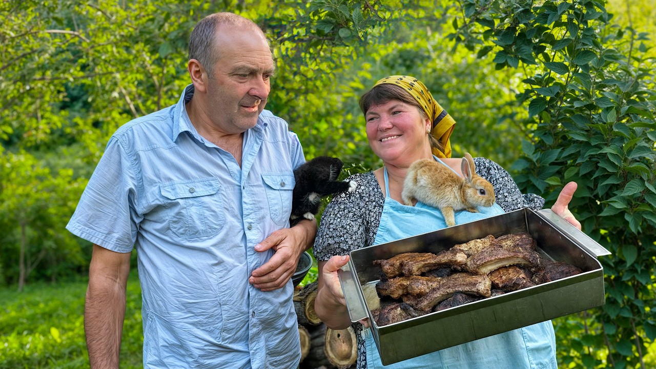 Peaceful Village Life With Cats, Rabbits and Grilled Steaks