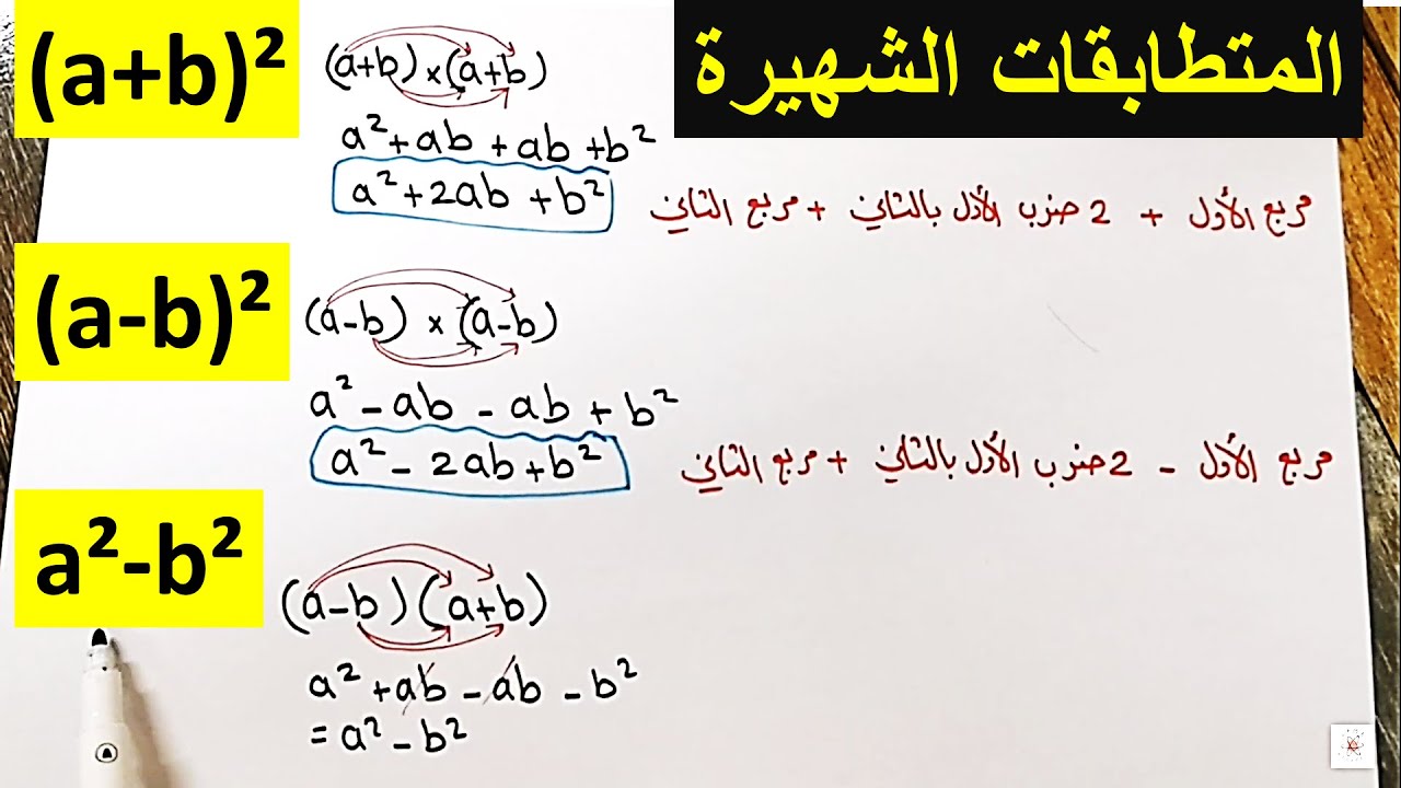 المتطابقات الشهيرة (التربيعية ) شرح مبسط