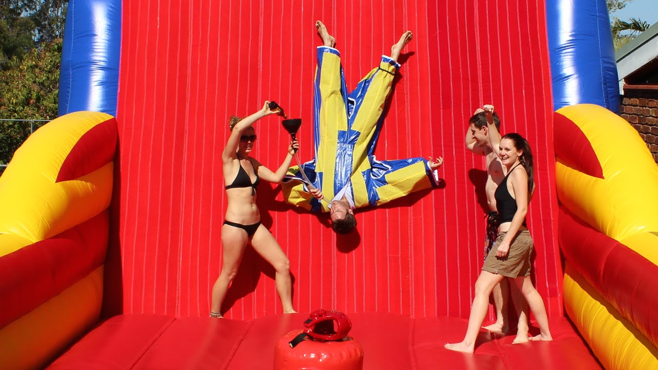 Coolest party game ever Velcro fly wall and Gladiator Duel Inflatable Jumping Castle