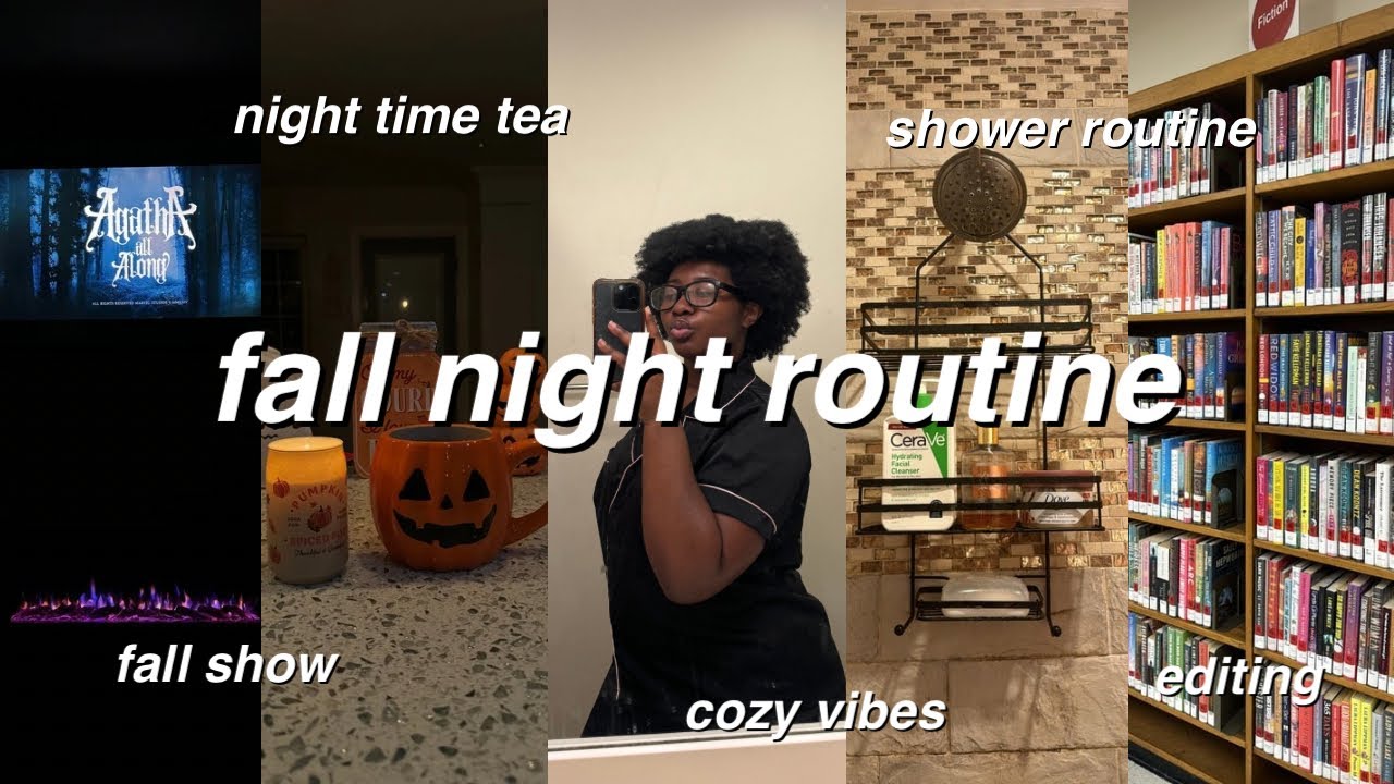 my productive & cozy fall night routine 🍁🌙: self care, baking cookies, editing at library, fall show