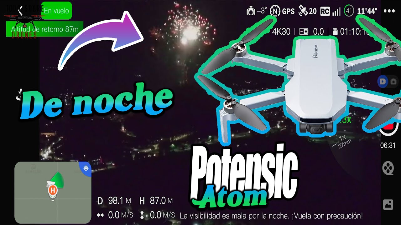 DRON POTENSIC Atom de noche 🚁 calidad de video nocturno 📽 vuelo nocturno 🤔 no es su mejor cualidad