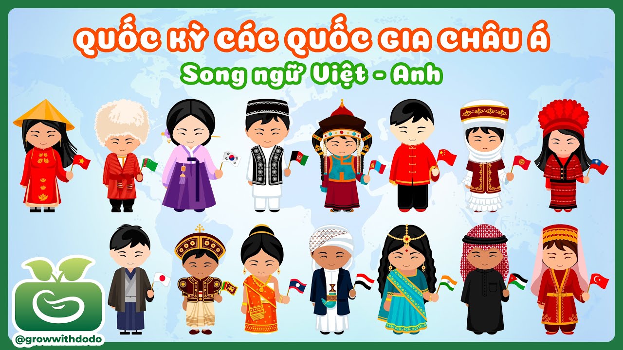 Bé tìm hiểu Quốc kỳ các quốc gia Châu Á | Quốc kỳ các nước trên Thế giới | Song ngữ Việt - Anh