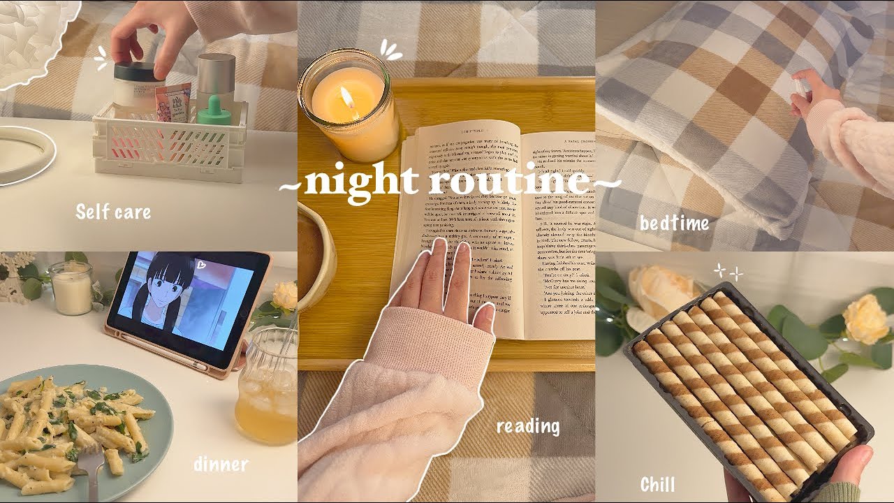 Cozy night routine 🌙 relaxing & productive, cooking dinner, skincare, reading, aesthetic life