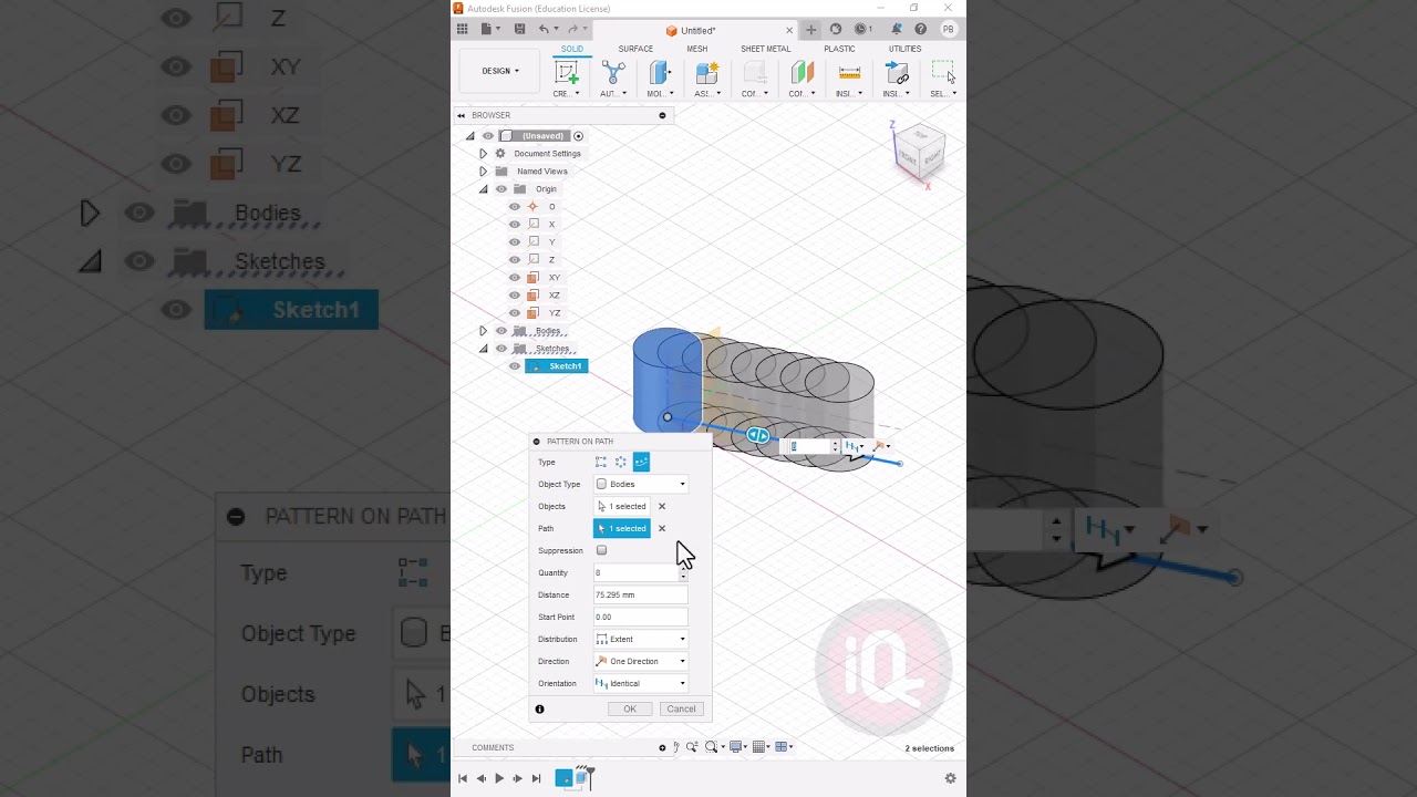 Fusion 360: Узор по траектории 