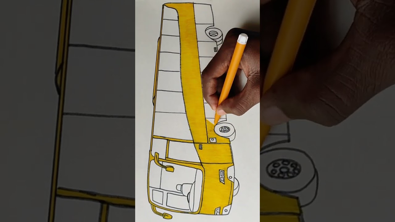 Drawing of school bus - how to draw a bus - bus colouring for kids
