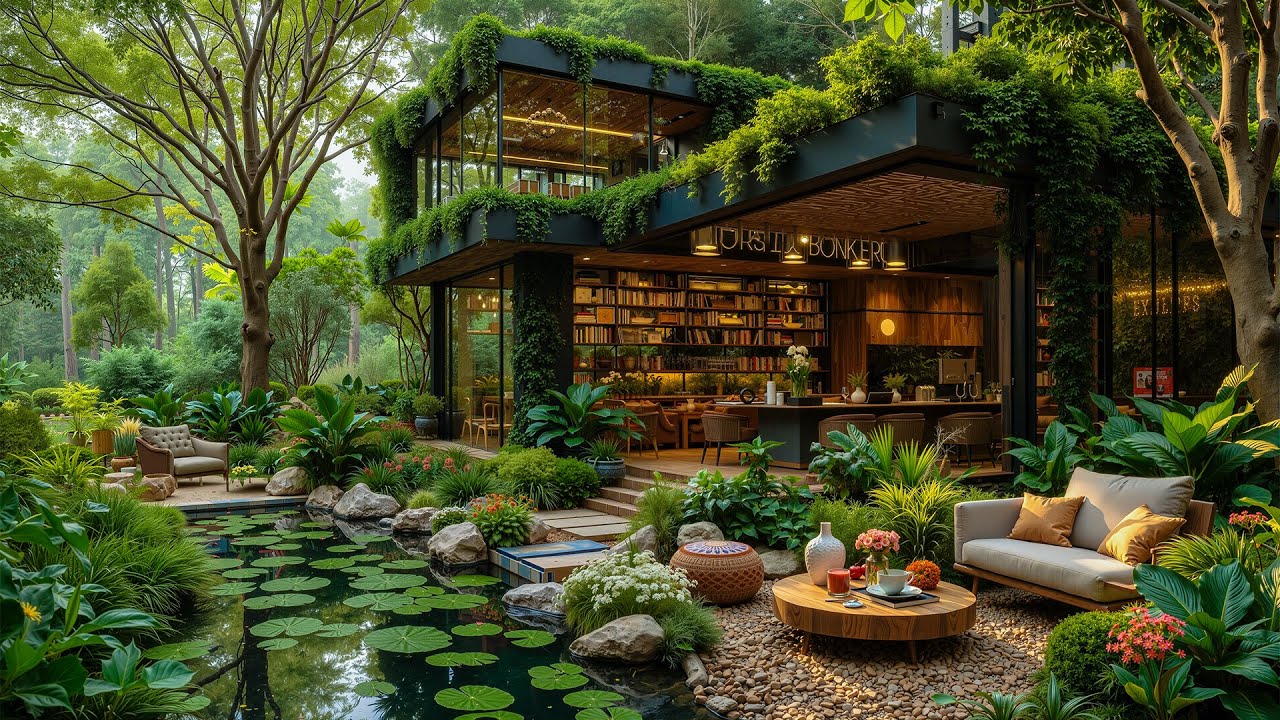 Peaceful Outdoor Bookstore Coffee Shop Jazz in the Forest 🌿 Smooth Jazz Music for Work & Study