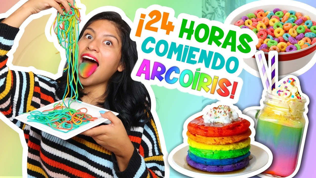 24 HORAS COMIENDO ARCOÍRIS🌈  COMIDA por COLORES Y DIVERTIDA| Conny Merlin