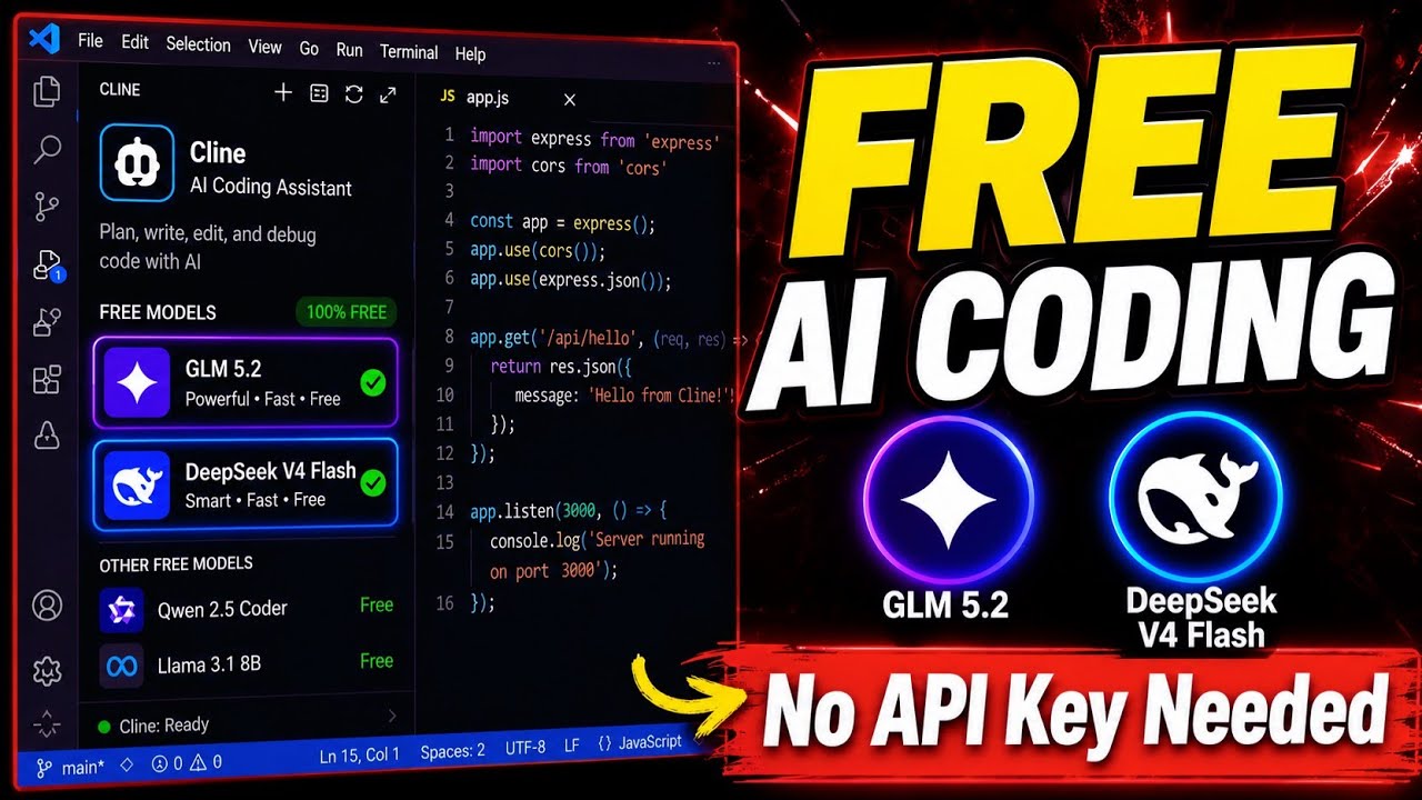 Free AI Coding in VS Code | DeepSeek V4 & GLM 5.2  (No Credit Card)