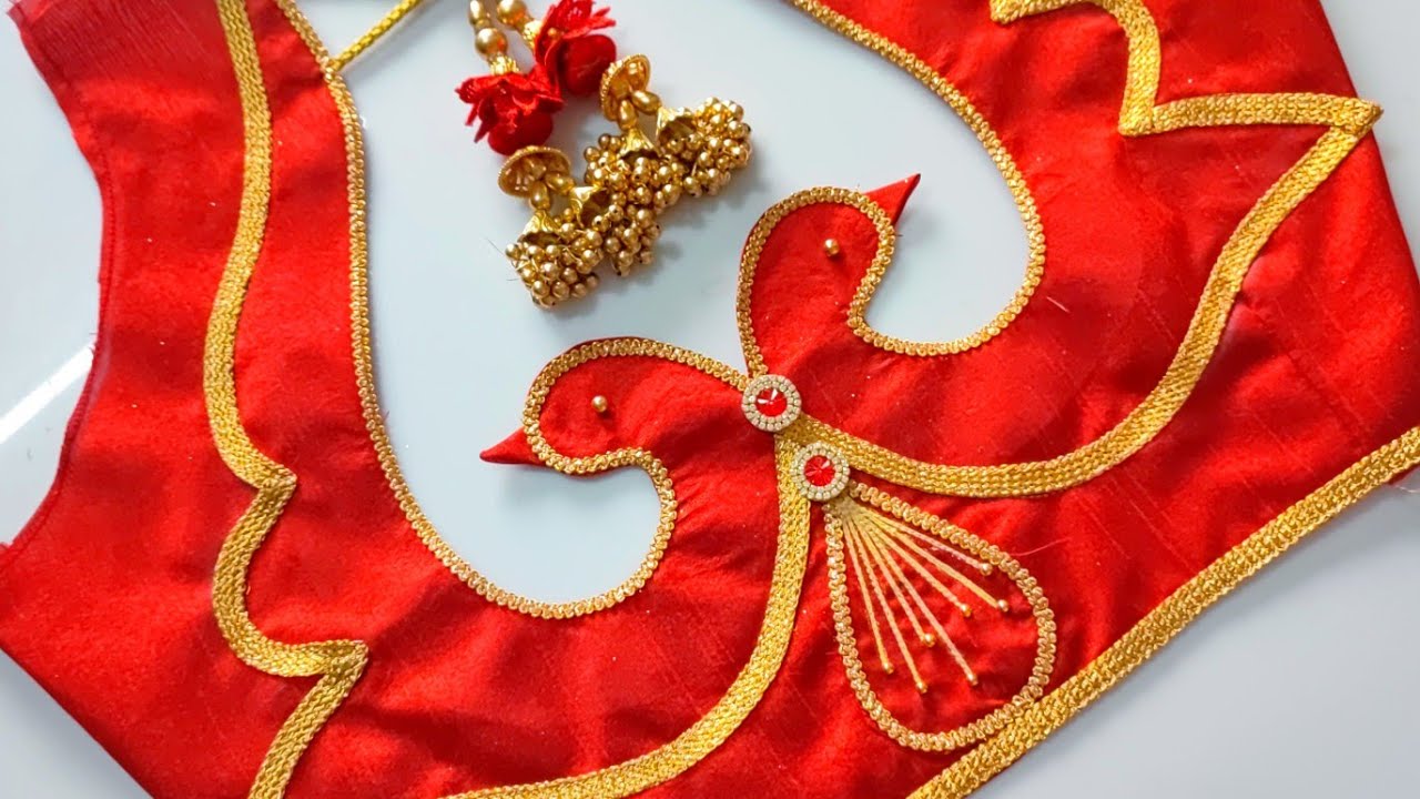 peacock design pach work lace blouse design |