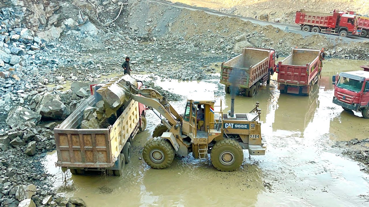 Caterpillar Loader Loading Massive Rocks into Trolley & Dumper Truck | Heavy Equipment Action