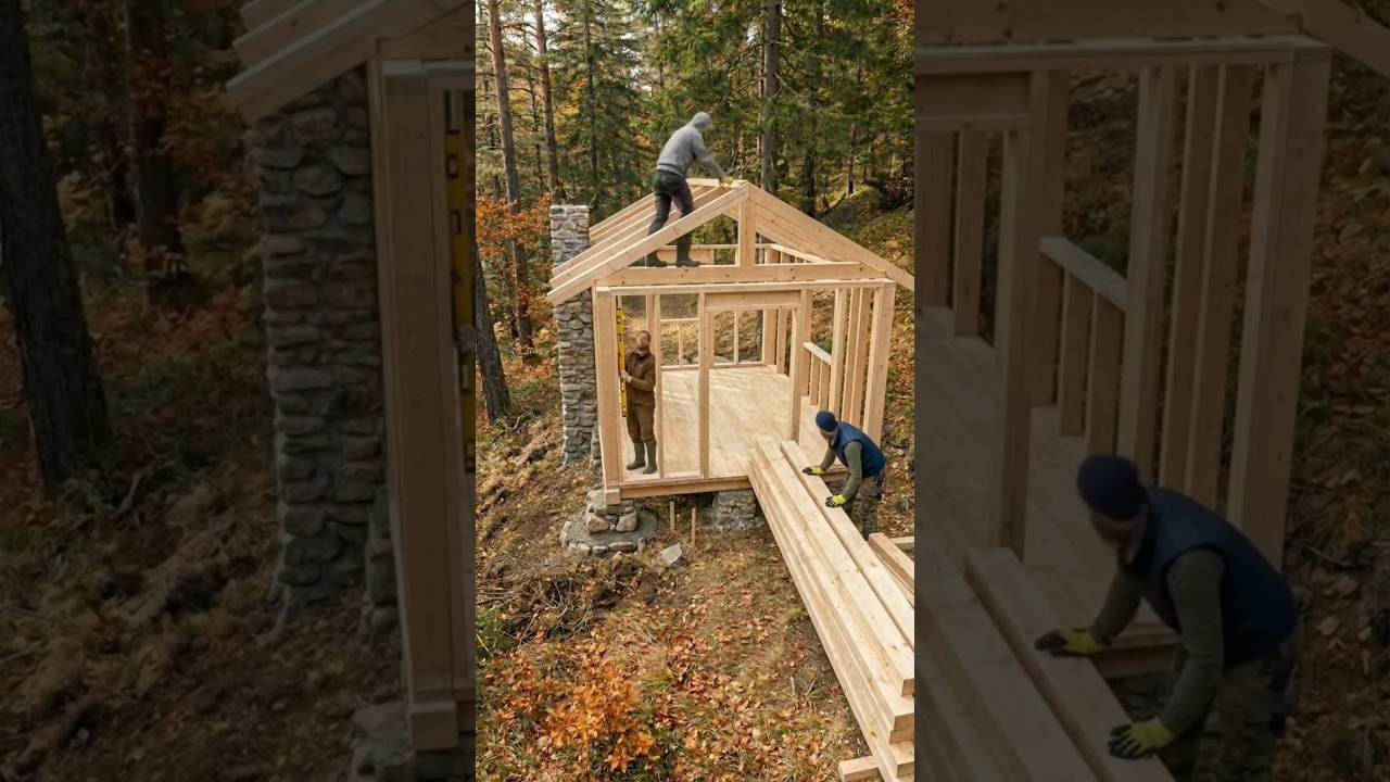 Autumn Forest Cabin Build Timelapse | Cozy Cabin in the Woods