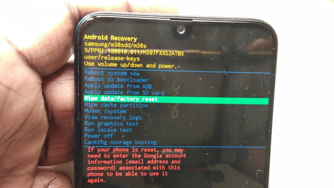 Пароль для разблокировки или полного сброса настроек Samsung Galaxy M30s M30