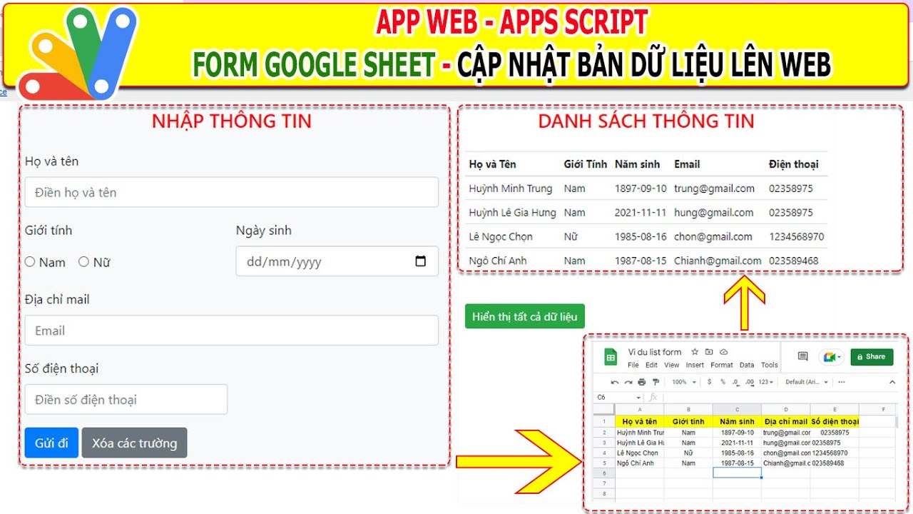 Tạo FORM Google Sheet Apps Script có Load Dữ liệu lại giao diện web